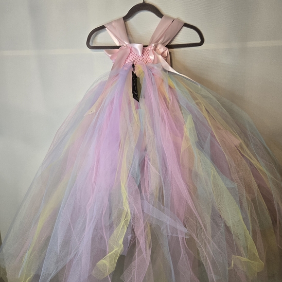 ANGEL TUTU Girls Pastel Floral Tulle  Dress With Satin Flower Embellishments - Picture 8 of 11